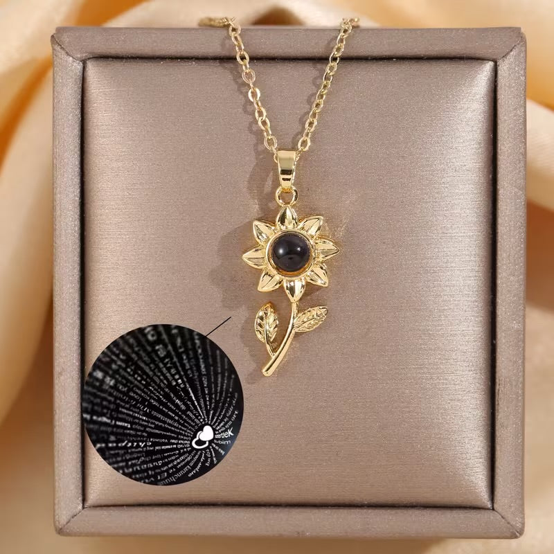 Girasol Te amo en 100 idiomas Collar