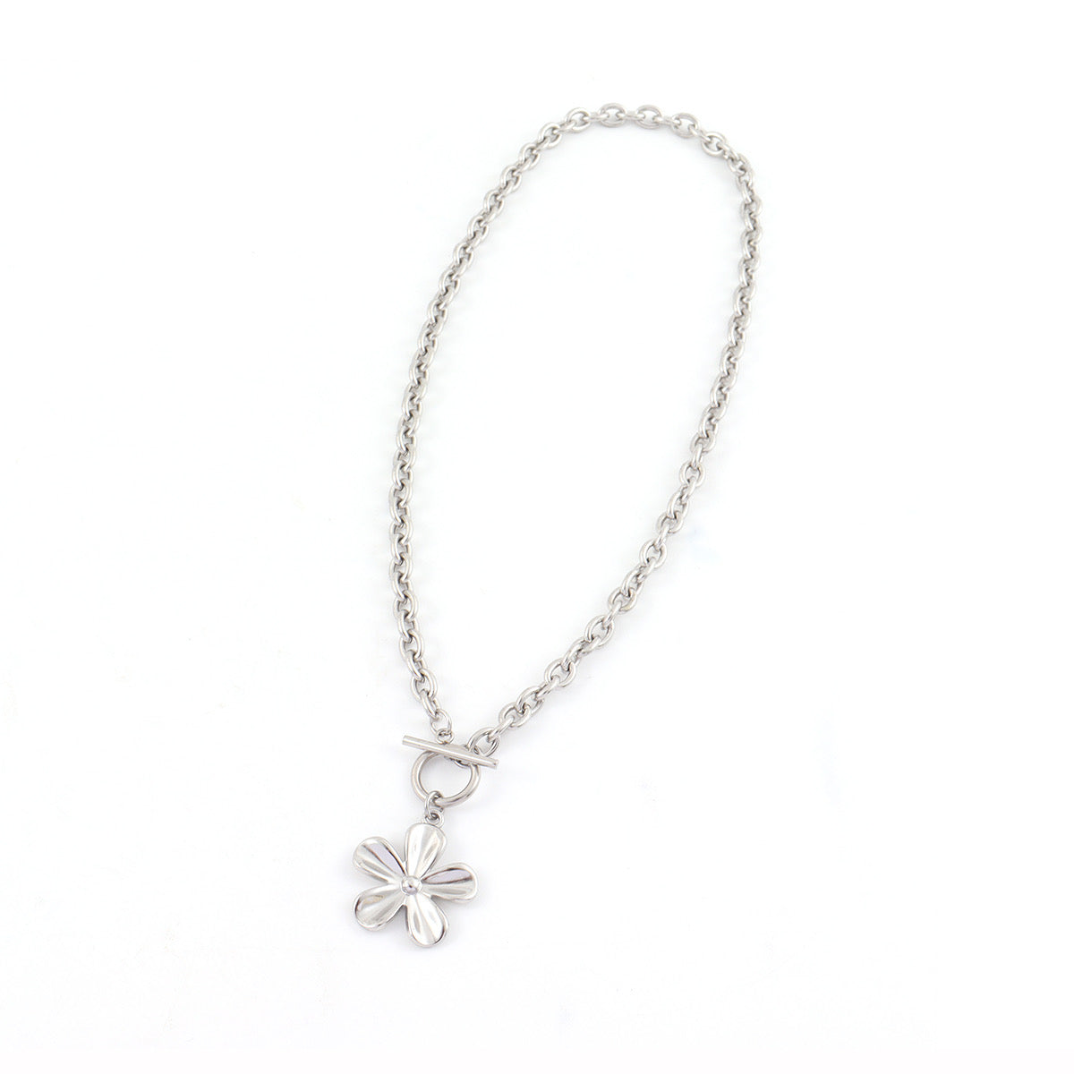 Flower Chunky Chain Silver Necklace