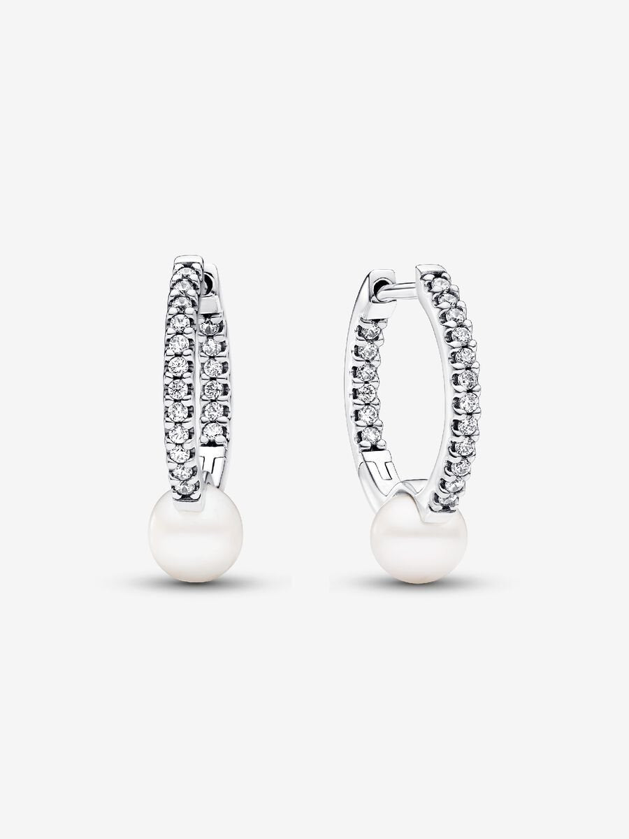 Pandora Silver Pearl Pave Hoops