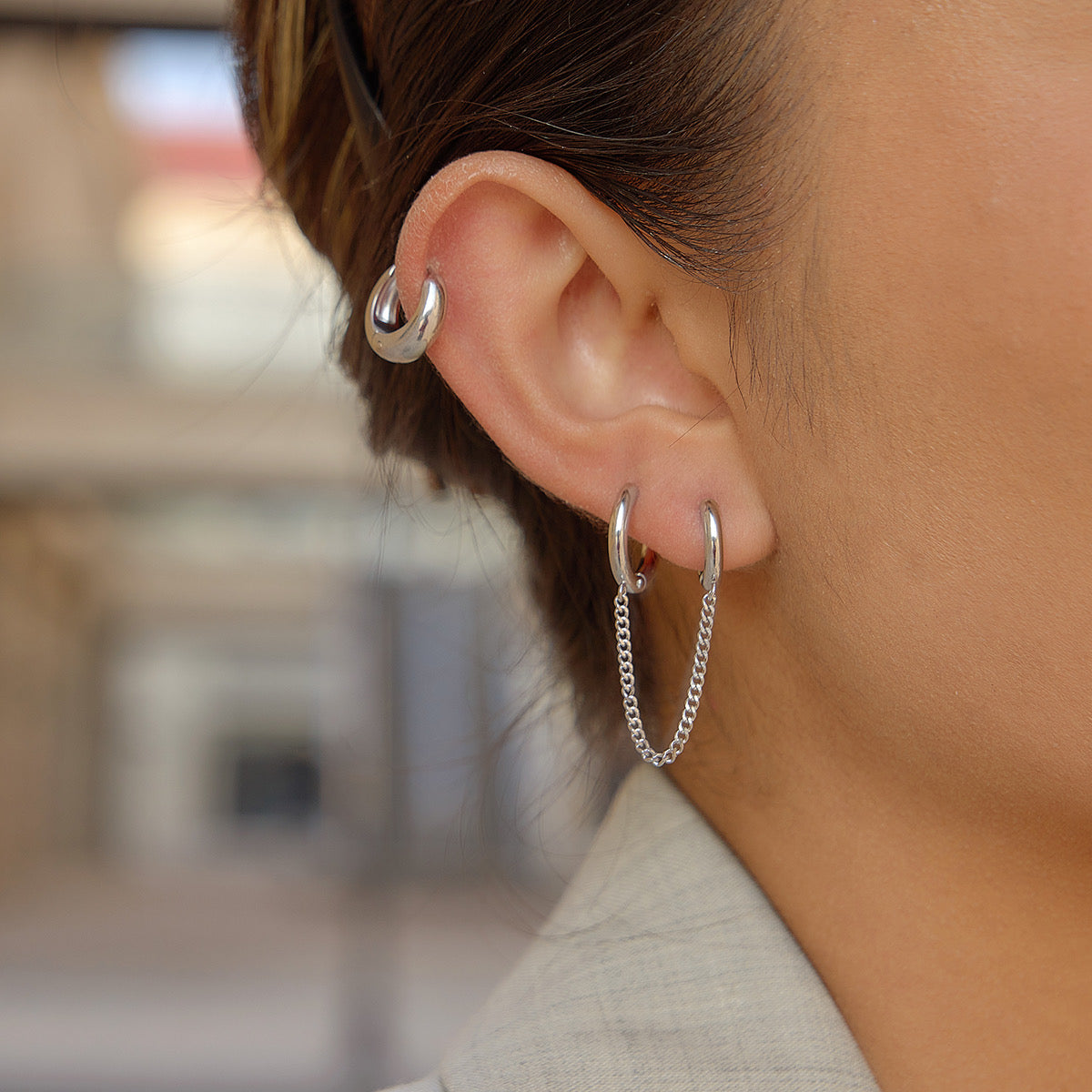 Voltage Silver Chain Hoops