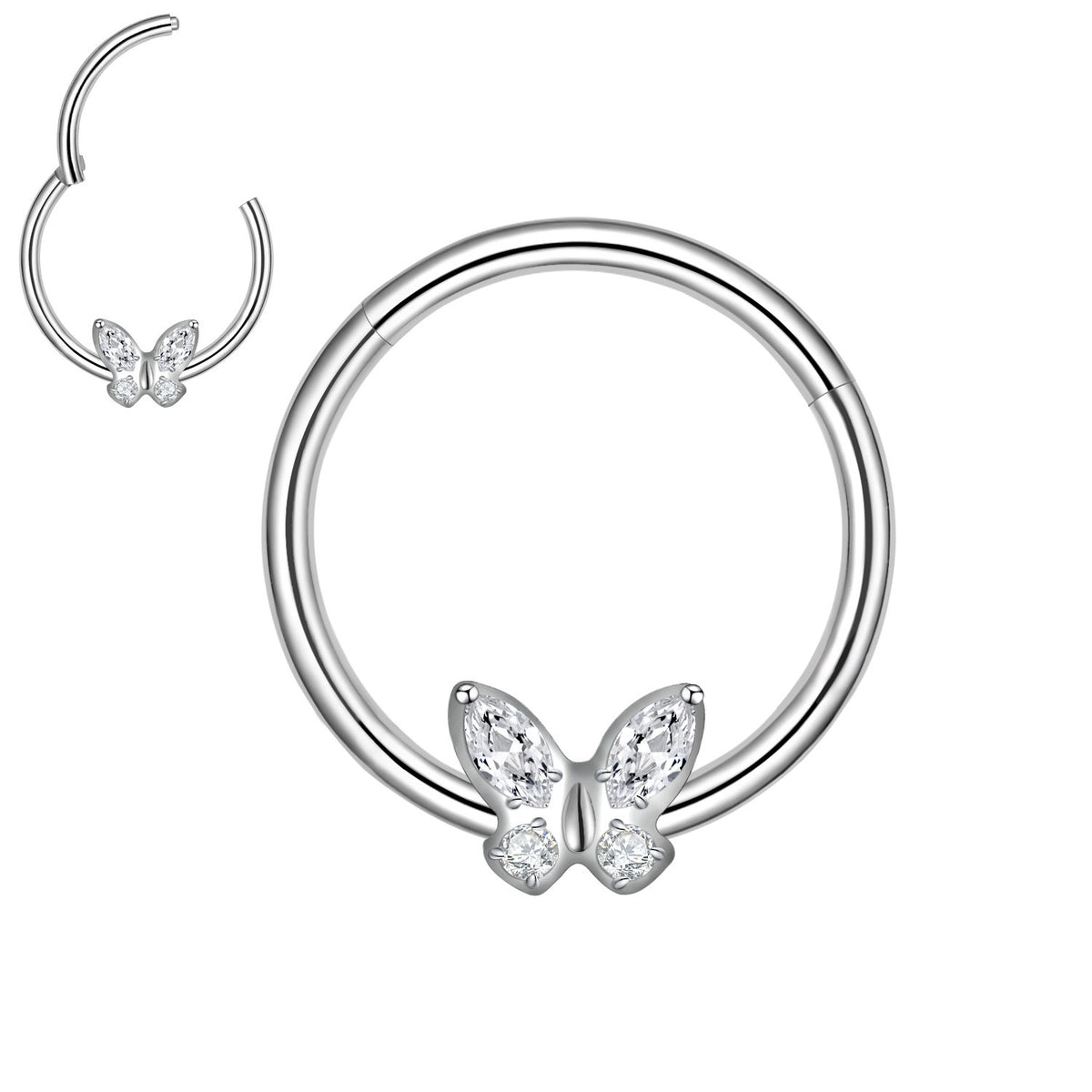 Silver Butterfly Clicker Hoop