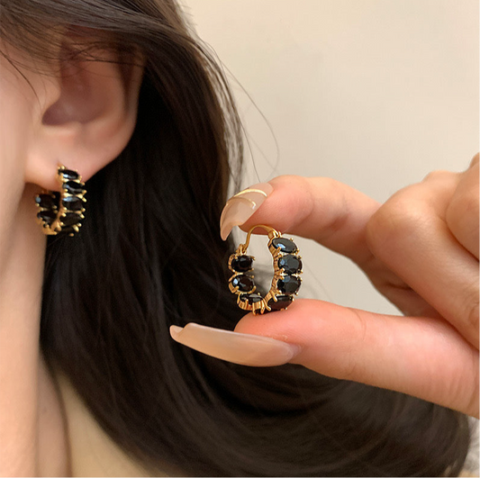 Black Crystal Hoops