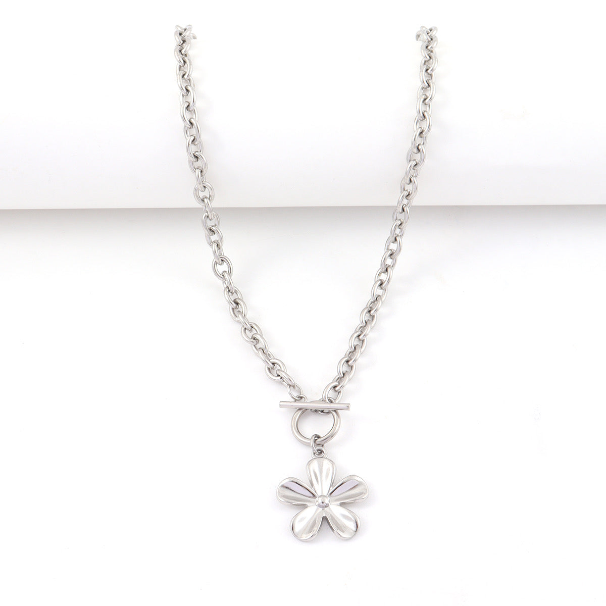 Flower Chunky Chain Silver Necklace