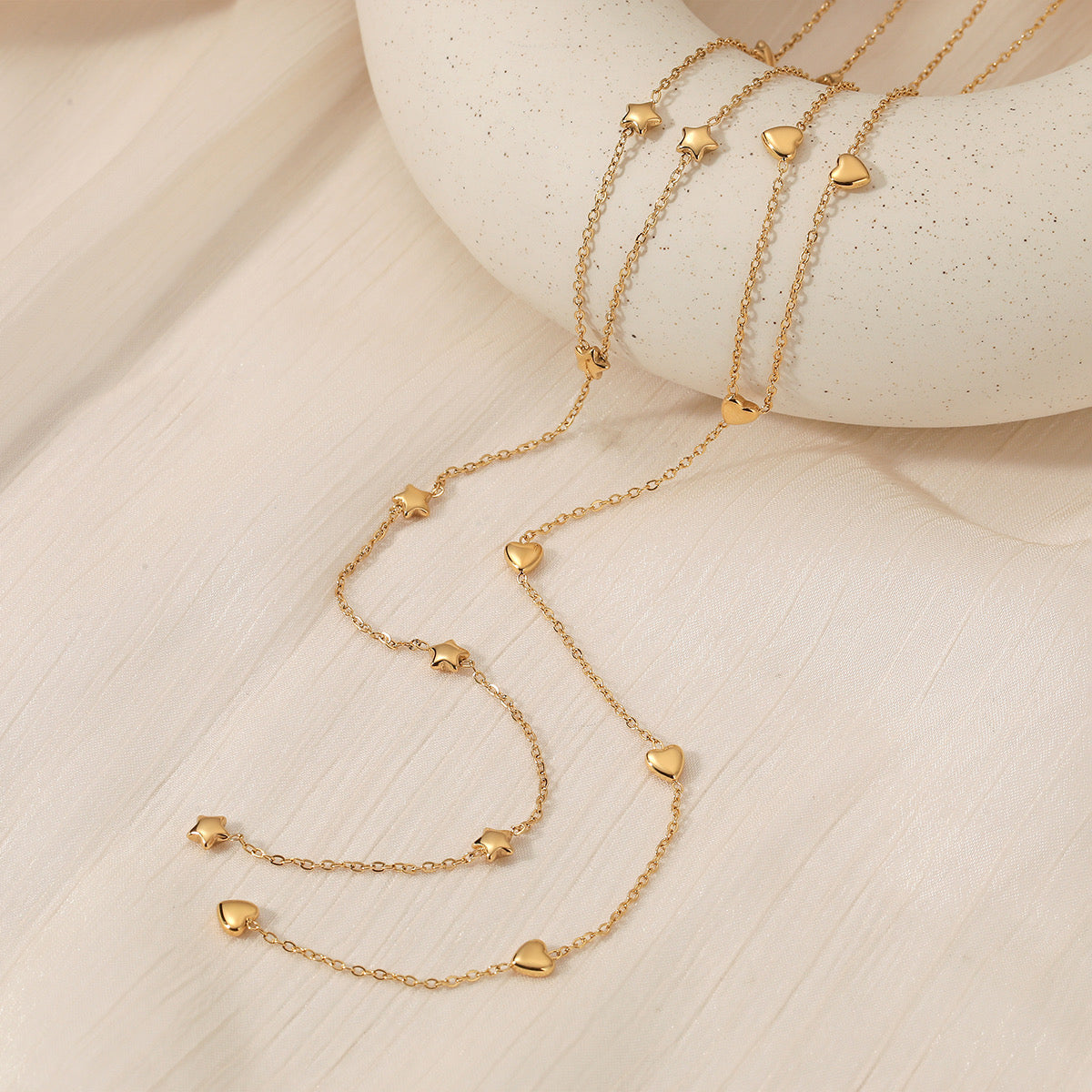 Dangling Hearts Golden Necklace