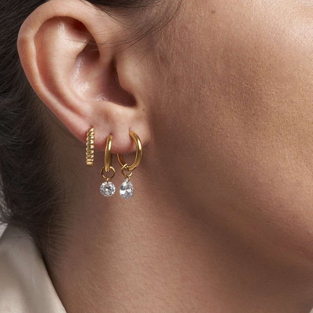 Crystal Drops Golden Hoops