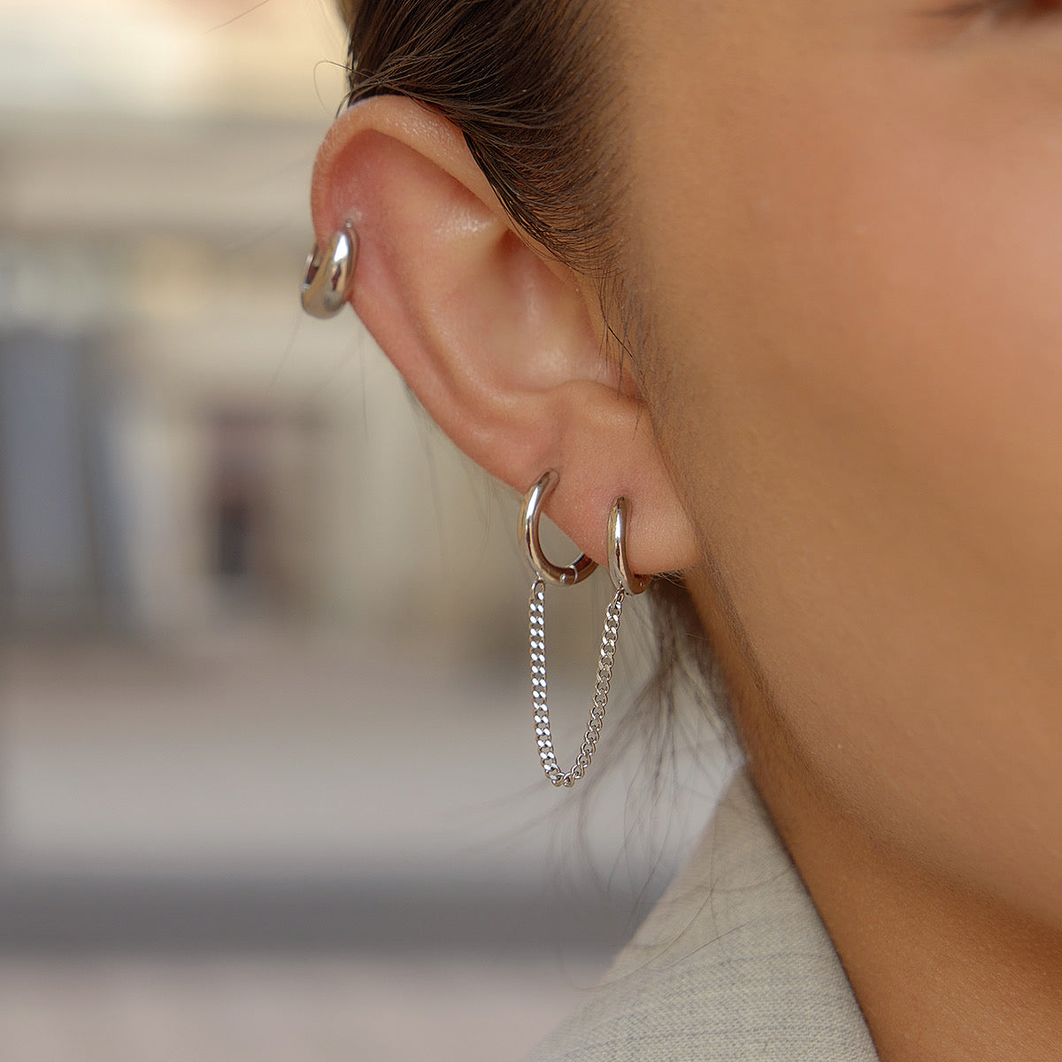 Voltage Silver Chain Hoops