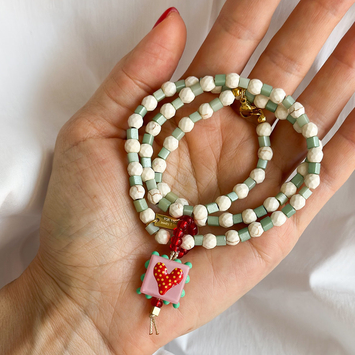 Pistache Candy Bead Necklace