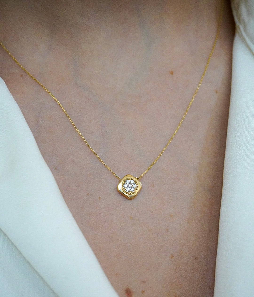 Luxury Square 14k Solid Gold Necklace