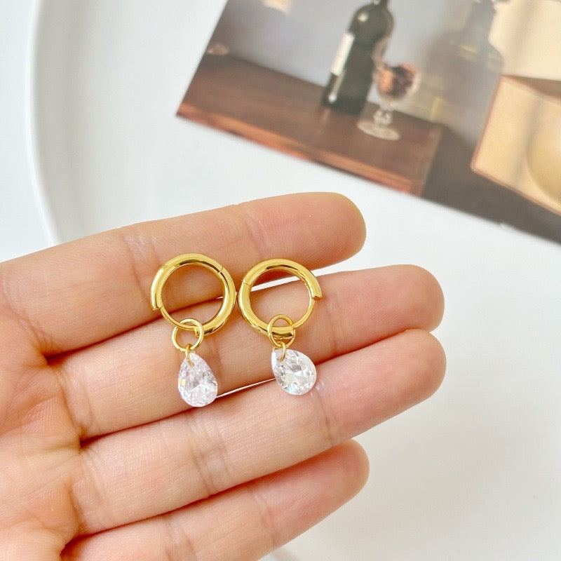 Crystal Drops Golden Hoops
