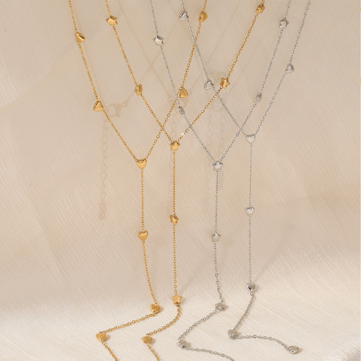 Dangling Hearts Silver Necklace