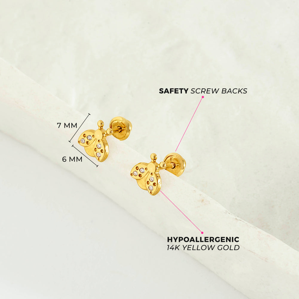 Ladybug 14k Solid Gold Earrings