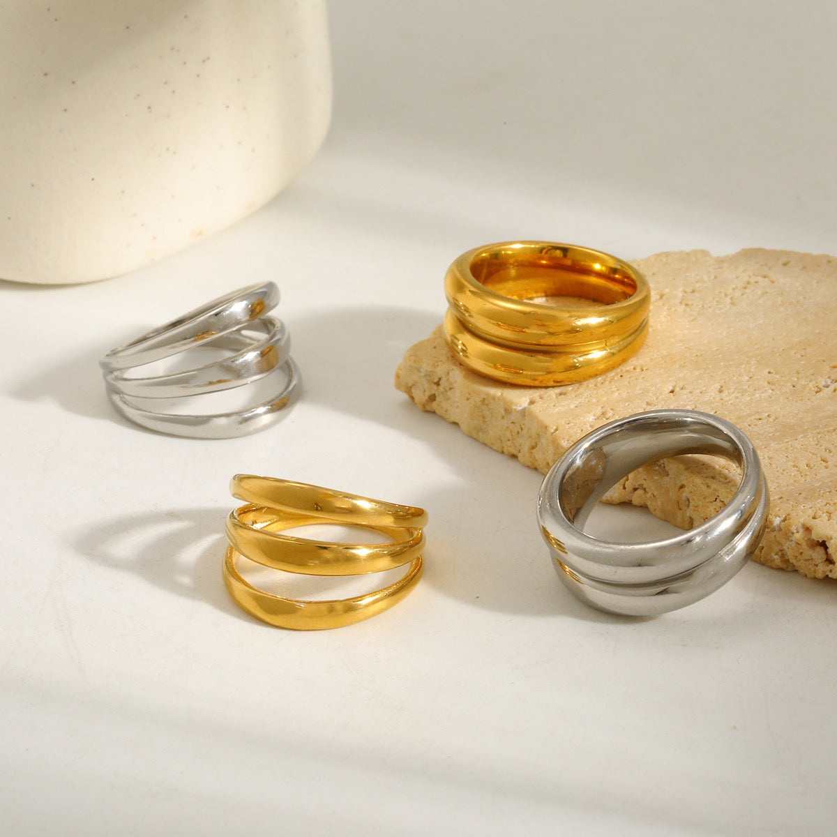 Layered Form Silver Ring