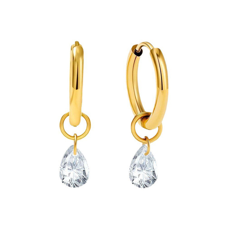 Crystal Drops Golden Hoops