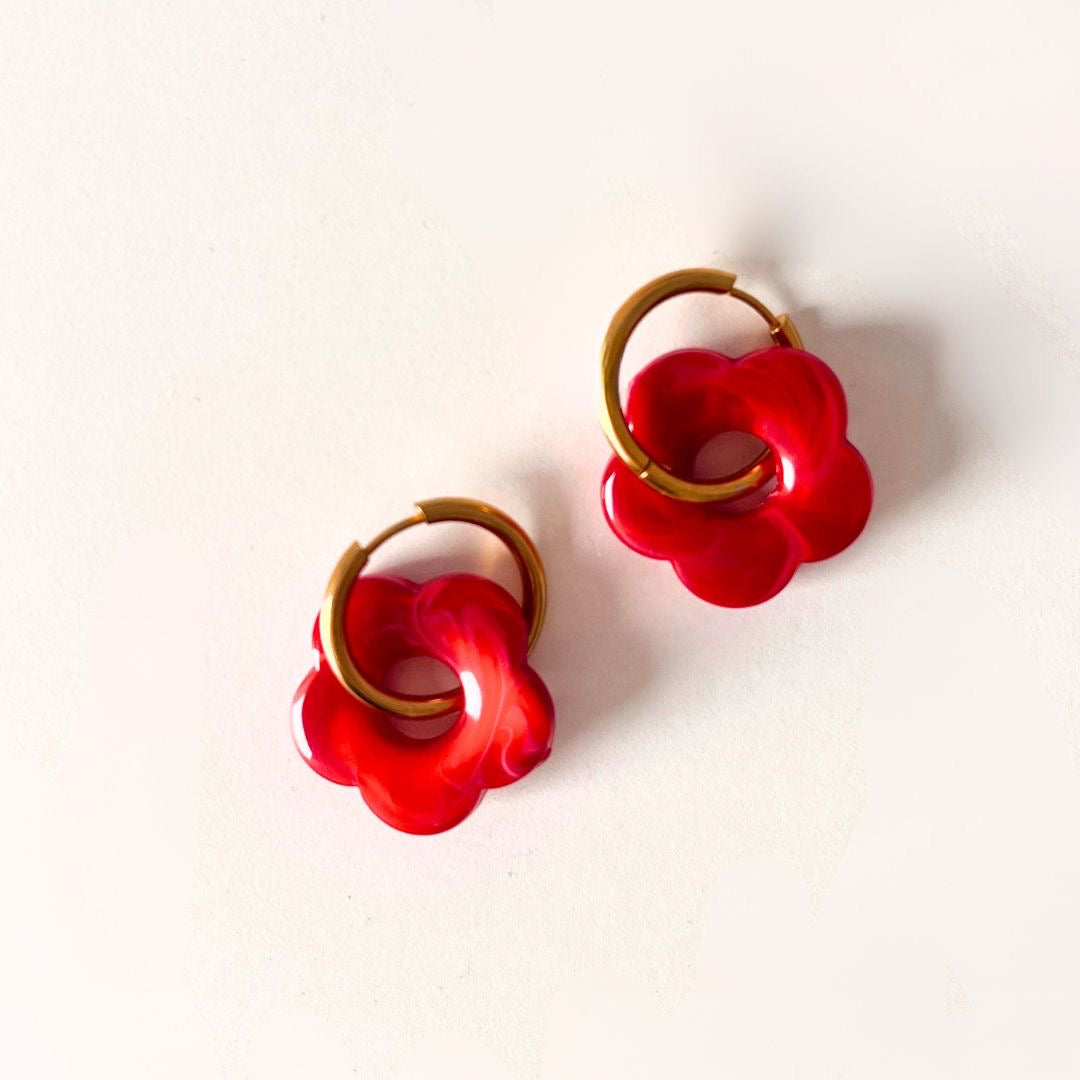 Red Flower Hoops