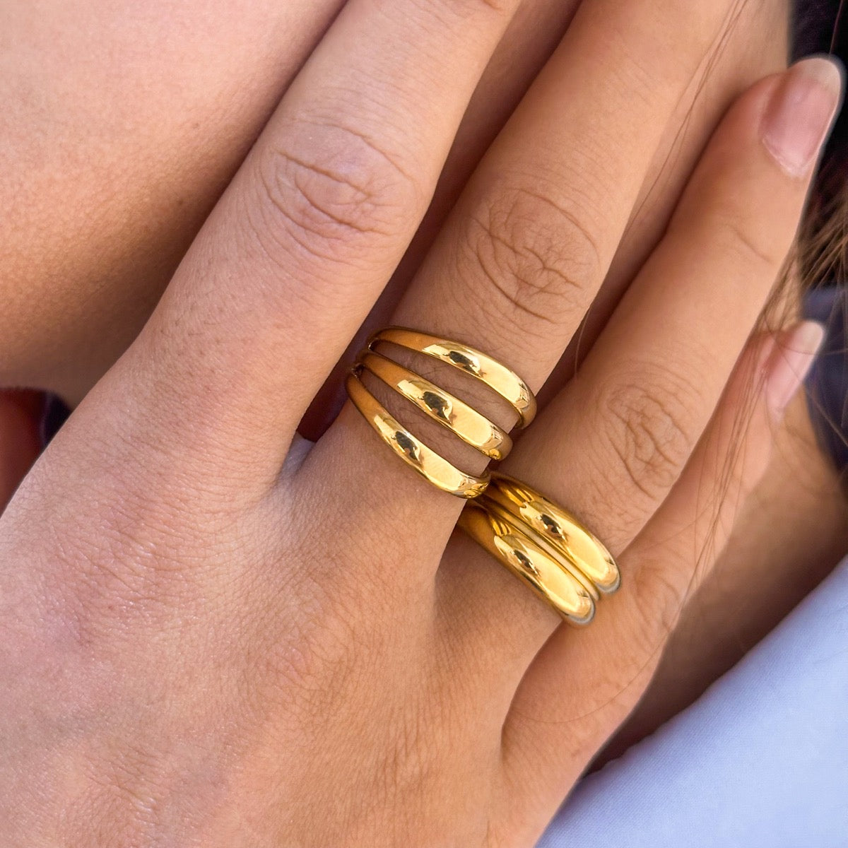 Layered Form Silver Ring