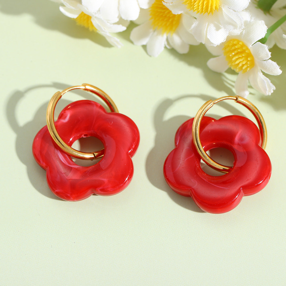 Red Flower Hoops
