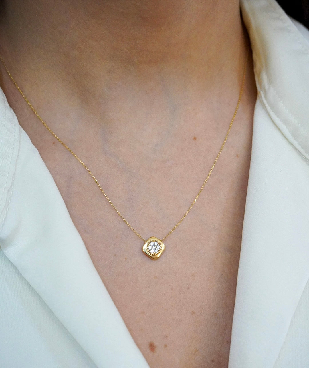 Luxury Square 14k Solid Gold Necklace