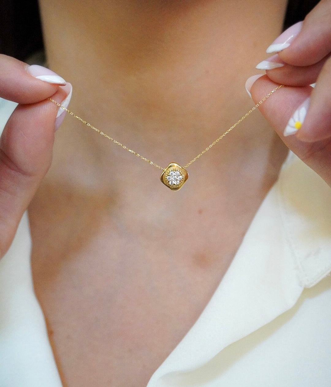 Luxury Square 14k Solid Gold Necklace