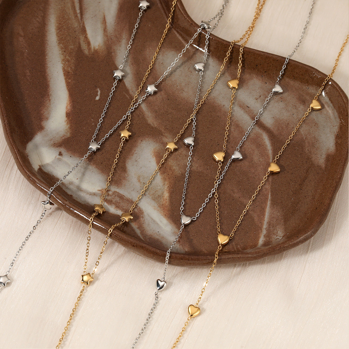 Dangling Hearts Silver Necklace