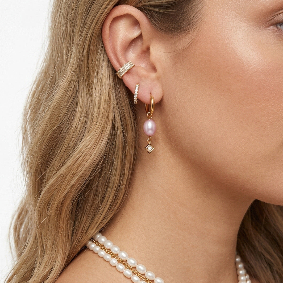 Lilac Pearl Hoops