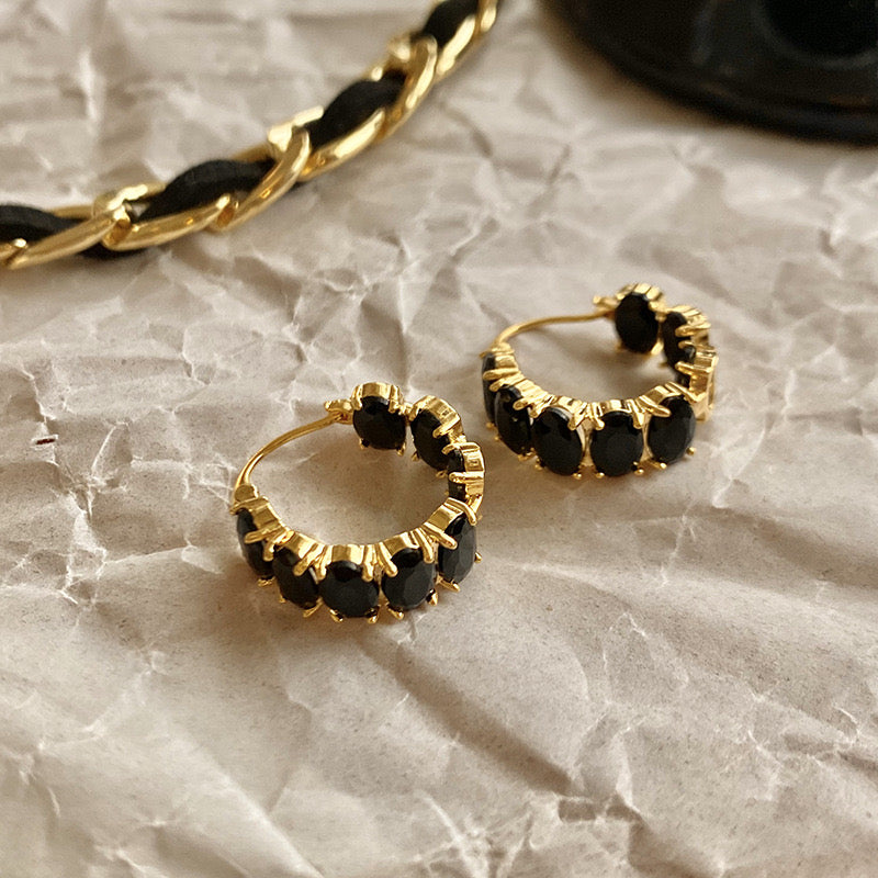 Black Crystal Hoops