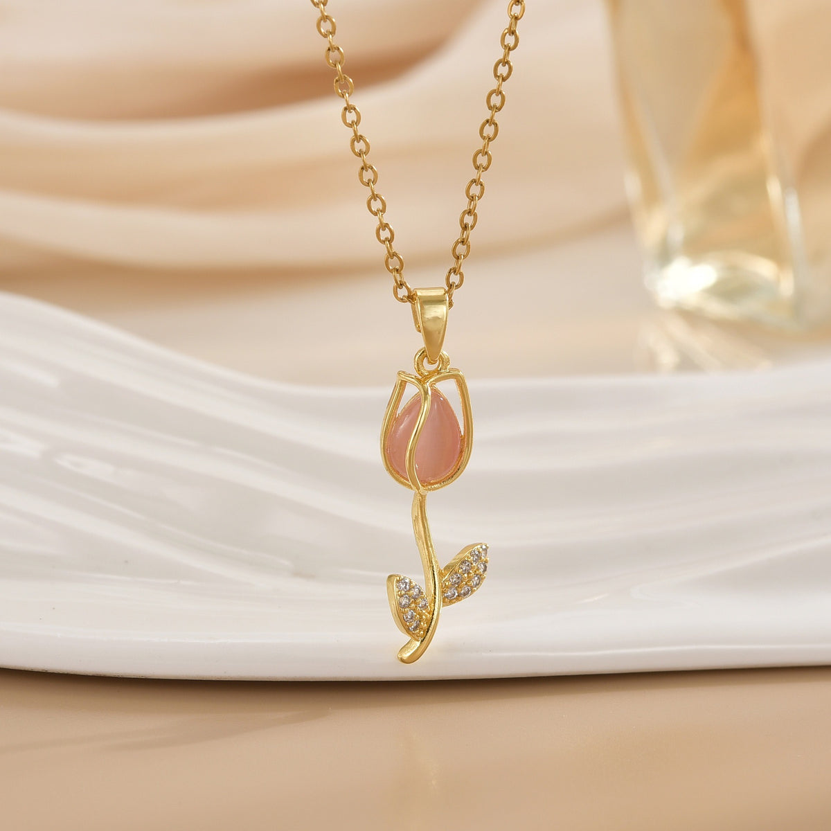 Soft Pink Tulip Necklace