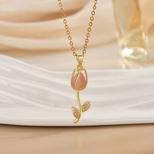 Soft Pink Tulip Necklace