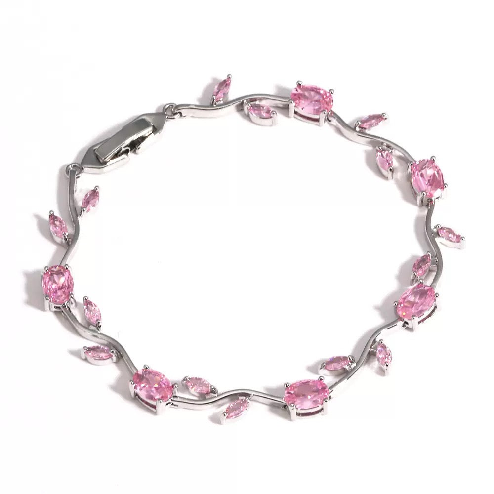 Pink Shiny Tulip Silver Bracelet