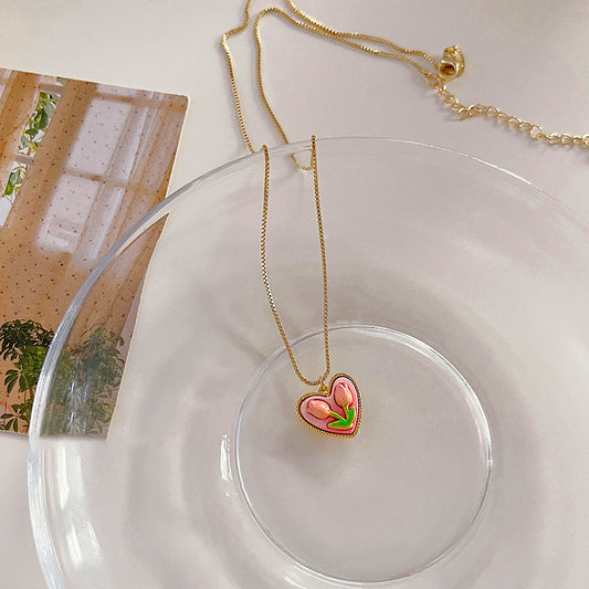Pink Heart Tulip Necklace