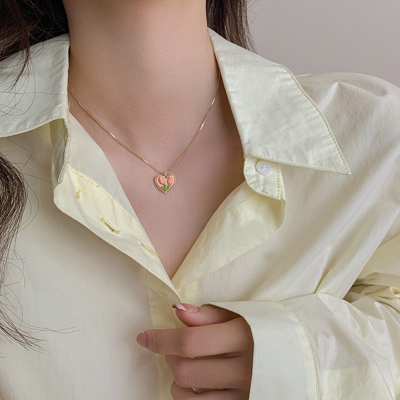 Pink Heart Tulip Necklace
