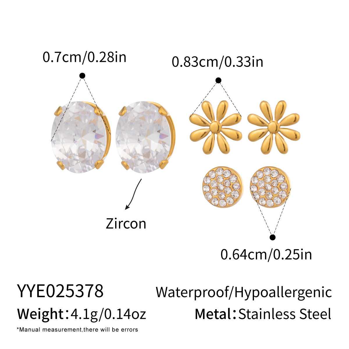 Mixed Crystal Earrings Studs