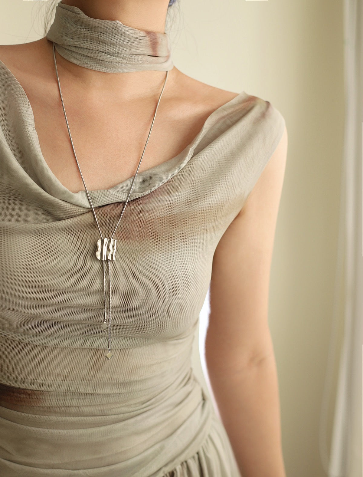 Raw Square Silver Necklace